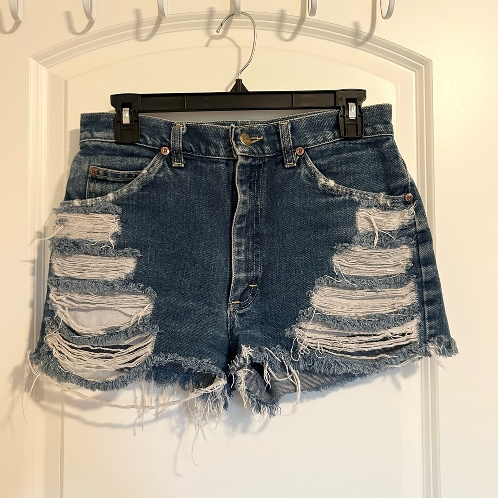 Vintage high rise Lee Blue Distressed Jean Shorts